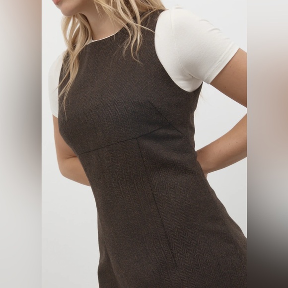 NWT Après Studio Brown Herringbone Pinafore Mini Dress Size S - Picture 6 of 11